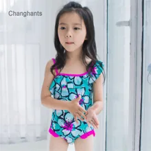 Детский купальный костюм для девочек 2-7 лет; комплект из одного предмета; синий купальный костюм с цветочным узором для малышей; детская летняя пляжная одежда