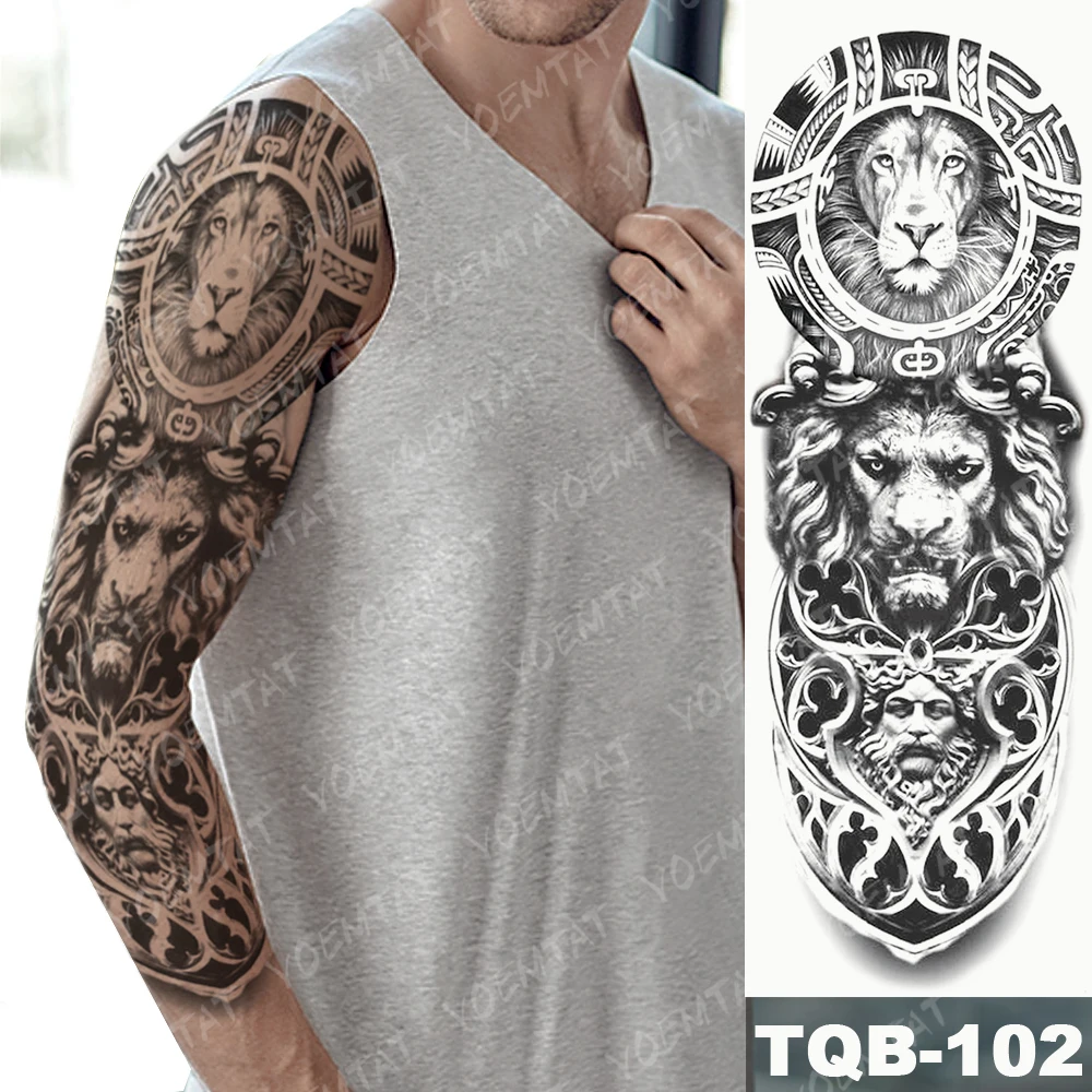 Duży rękaw rękaw tatuaż zegar krzyż smok wodoodporna męska tymczasowa naklejka Tatto Lion Blossom Body Glitter sztuczny tatuaż kobiet