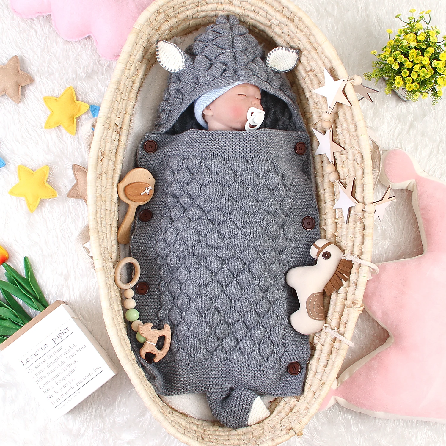 Newborn Baby Winter Warm Sleeping Bags Infant Button Knit Swaddle Wrap Swaddling Stroller Wrap Toddler Blanket Sleeping Bags