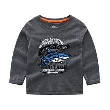 Детская одежда в европейском и американском стиле; сезон весна-осень; детская футболка из чистого хлопка с длинными рукавами и рисунком; футболка для больших мальчиков с изображением акулы