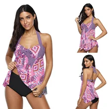 Новинка, женский купальник Танкини с лямкой через шею, плюс размер, купальник, новинка, два предмета, Цветочный, большой размер, купальник, maillot de bain femme, бикини