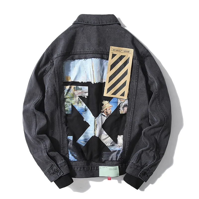 

19ss off-White Ow Destruction Oil Painting Graffiti Arrowhead Cowboy Mock Two-Piece Jacket