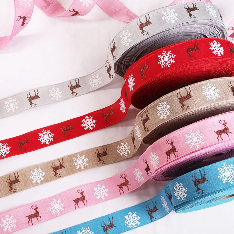 10 м* 5 см новые полотняные ленты для поделок Лось Снежинка ленты рождественские ленты декоративные печатные ленты Рождественские елки украшения