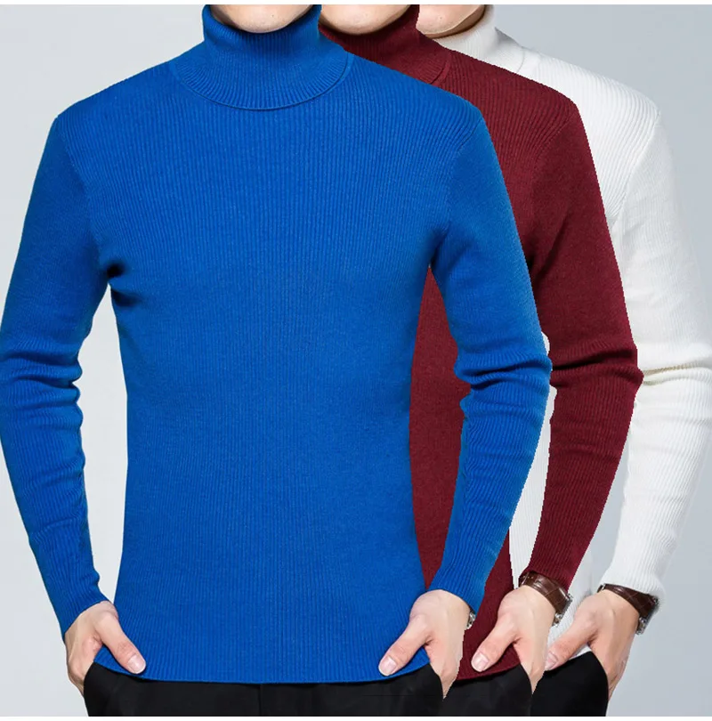 Мужские свитера Slim Fit мужские уличные пуловеры водолазка толстый шерстяной пуловер, свитер Новые Теплые однотонные повседневные пуловеры
