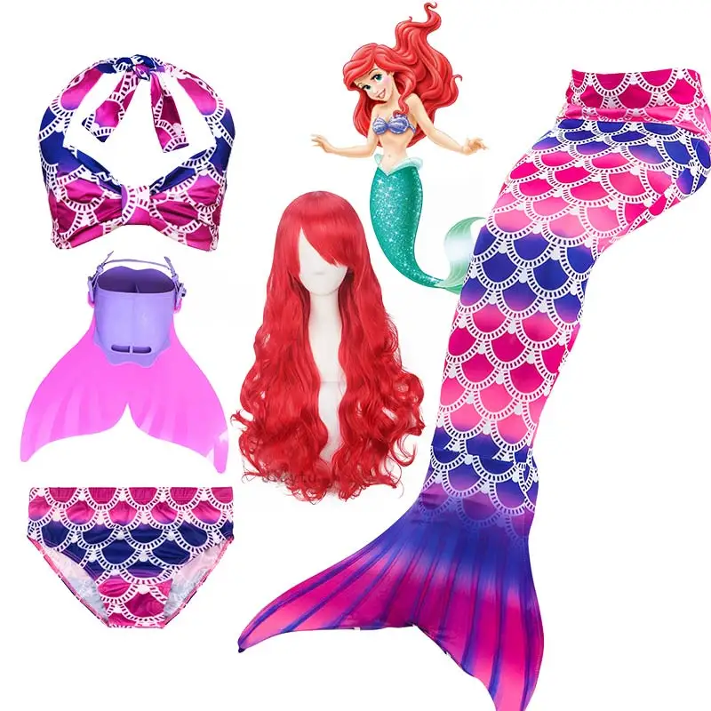 Kids-Girls-Mermaid-Tails-For-Swimming-Fin-Swimsuit-Bathing-Suit-Tail-Mermaid-Wig-for-Girls-Costume(8)
