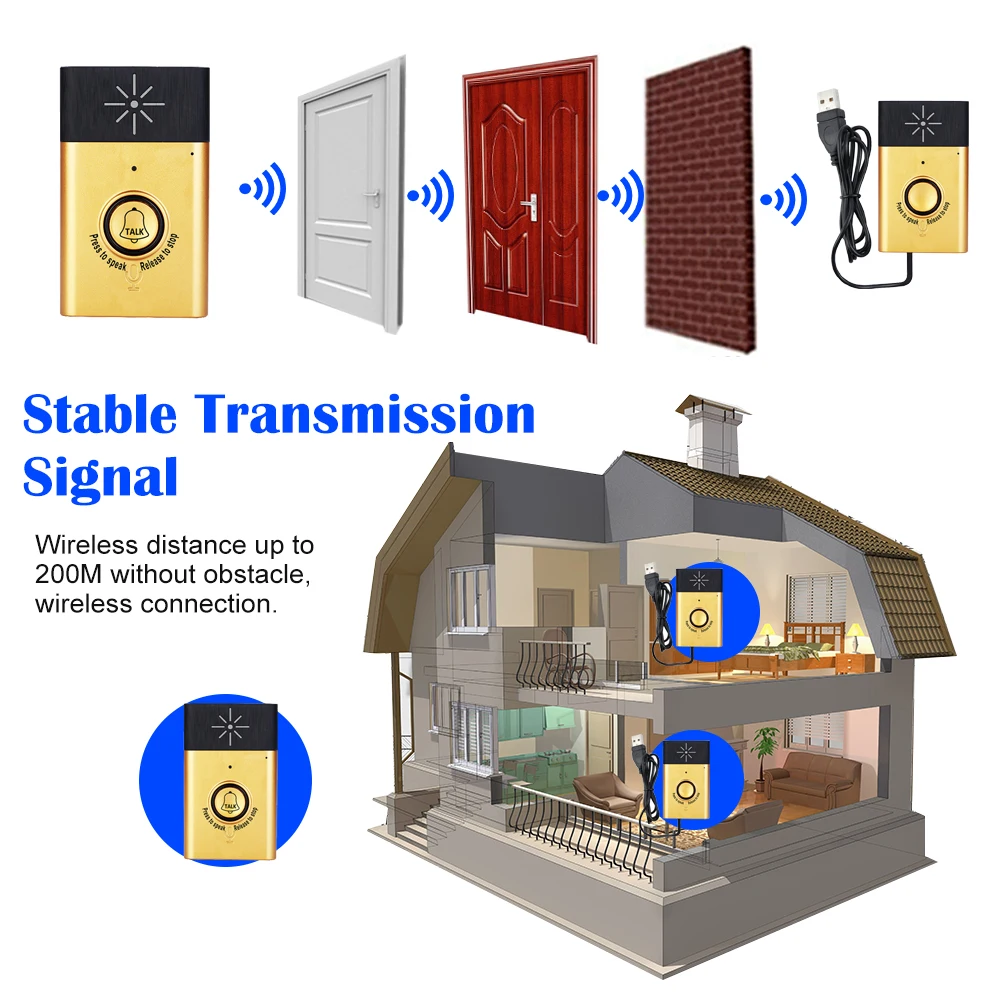 Wireless Voice Intercom Doorbell with Outdoor Unit Button Indoor Unit Receiver 2-way Talk Monitor Smart Home Security Door Bell audio door phone