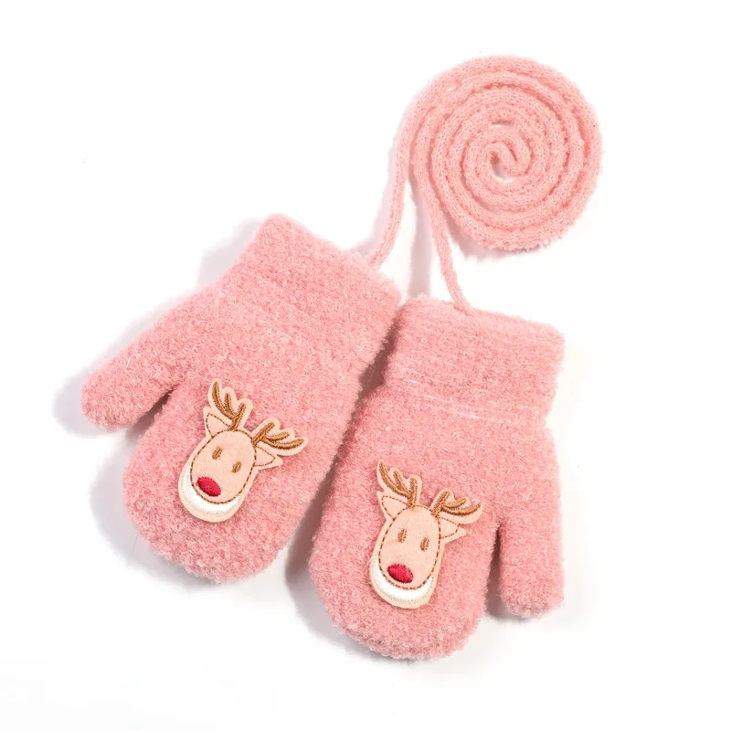 Lovely Animal Child Windproof Gloves Winter Men and Women Plus Velvet Keep Warm Imitation Sheep Lamb Hanging Neck Fawn Mitten