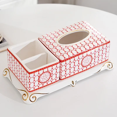 Керамический набор для ванной комнаты коробка для конфет коробка для фруктов коробка для салфеток пепельница хлопковая банка для ватных дисков и т. д. практичная Бытовая декоративная изделия - Цвет: Red Tissue box