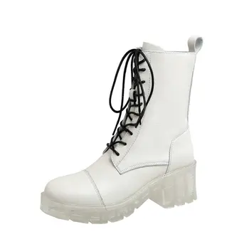 

2020 Party Working Winter boots Retro Platform Women Ankle Bots Genuine Leather Platform Newest Chunky Heels Shoes Woman
