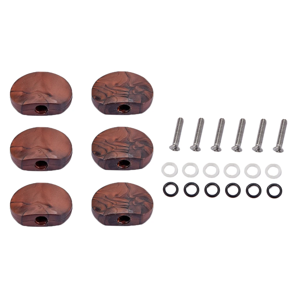 6Sets Coffee Colour Guitar Tuning Pegs Replacement Button Knob Handle Cap