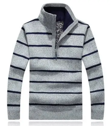 Осенняя новинка, мужской полосатый свитер, пуловеры, мужские зимние толстые свитера, пальто со стоячим воротником, облегающий вязаный пуловер 3XL J721 - Цвет: Gray