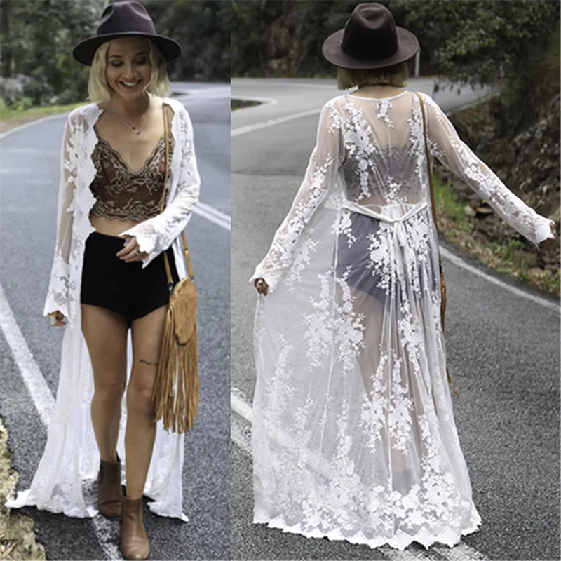 

Swimsuit Beach Women Dress Capes Plus Size Cover Up Woman Clothes Beachwear New Lace Mesh Embroidery Sexy Skirt Loose Solid