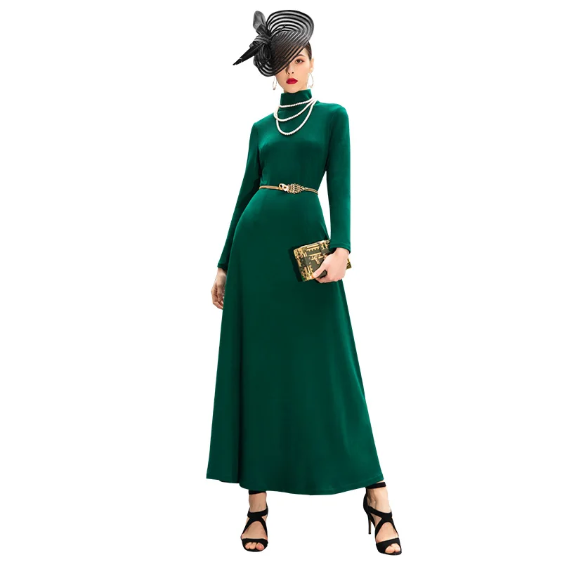Vintage Herfst Winter Maxi Lange Jurk Green Slim Fit Lange Mouw Kantoor Dame Maxi Jurken Plus Size Kleding Vintage Herfst Winter Maxi Lange Jurk Green Slim Fit Lange Mouw Kantoor Dame Maxi Jurken Plus Size Kleding