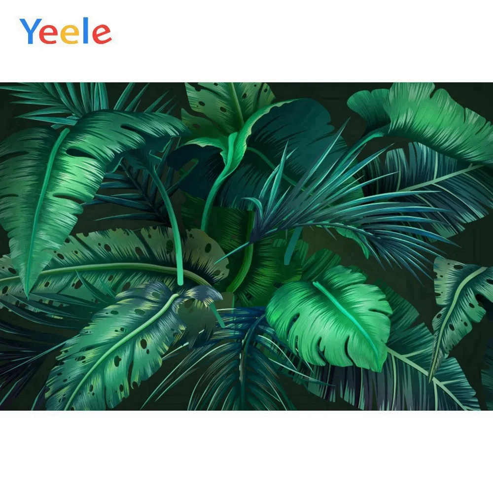 YEELE 10x8ft Tropical Foliage Plant Nature Leaves Backdrop Green Leaf with White Stripes Photography Background Safari Summer Party Birthday Table VBS Decor Photos Photobooth Digital Wallpaper