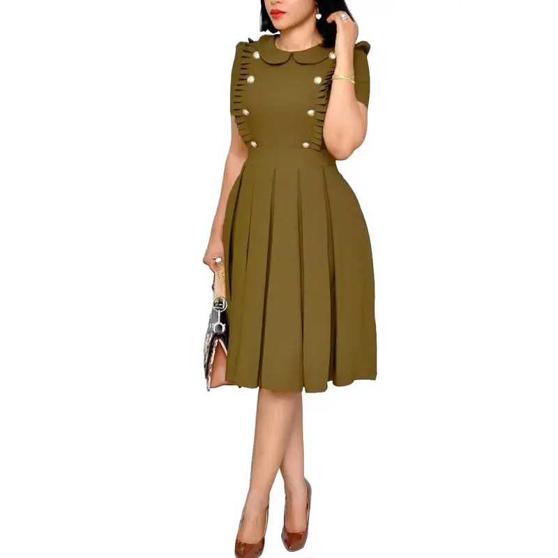 Green MISSJOY/Элегантные однотонные офисные платья с оборками в стиле пэчворк для работы, женские вечерние платья осень, короткие винтажные хлопковые платья с принтом Питер - Цвет: Green