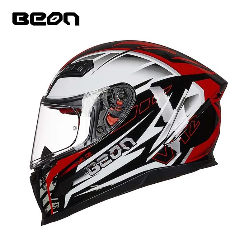 ECE Сертификация BEON Полный лицевой мото rcycle шлем для мужчин и женщин, Мото Кросс Электрический велосипед Скутер защитные шлемы M L XL - Цвет: angel black red