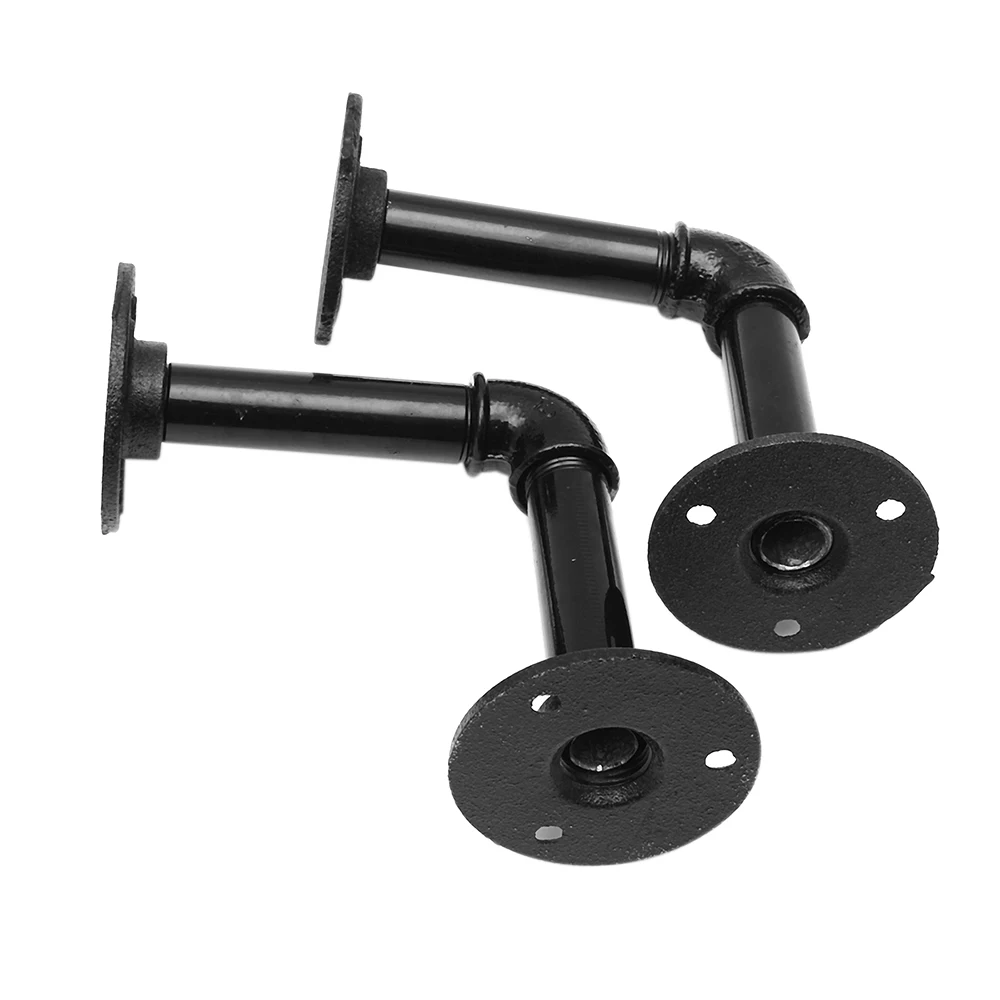 2PCS Iron Industrial Pipe Shelf Bracket Retro Black Mounting Bracket Holder Storage Holders Racks Home Decor Partition Support