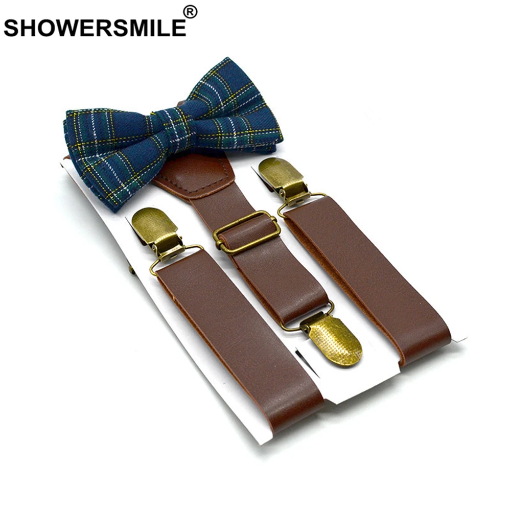 SHOWERSMILE Детские подтяжки с галстуком бабочкой кожаные в британском стиле для