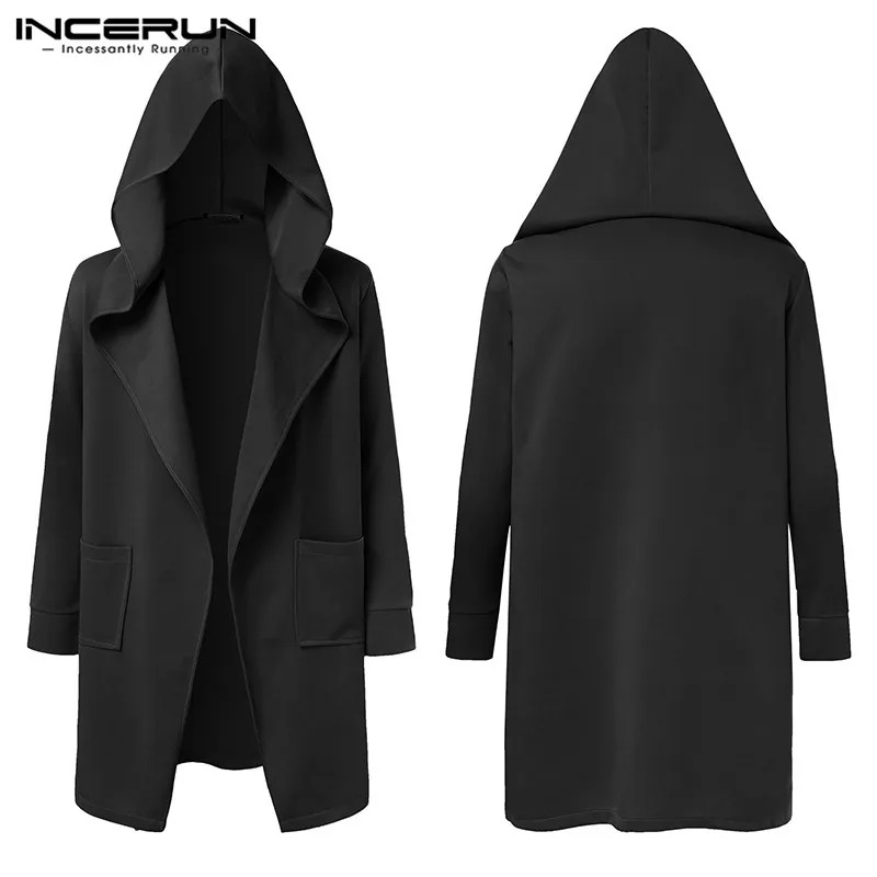 INCERUN/мужской Тренч, пальто для улицы, спортивный однотонный Тренч с капюшоном, уличная одежда, кардиган, верхняя одежда с длинными рукавами, пальто Chaqueta Hombre 3XL