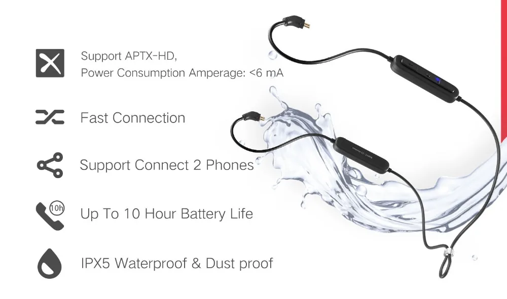 BQEYZ наушники беспроводной кабель V5.0 aptx-HD стерео спортивные водонепроницаемые наушники 0,78 мм разъем MMCX для гибридного дисплей с платой