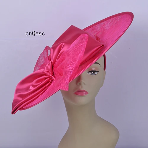 Hot pink Большой ярко-розовый головной убор Sinamay дамское платье шляпа Кентукки Дерби Свадебные гонки свадебный душ мать невесты w/лук - Цвет: Hot pink