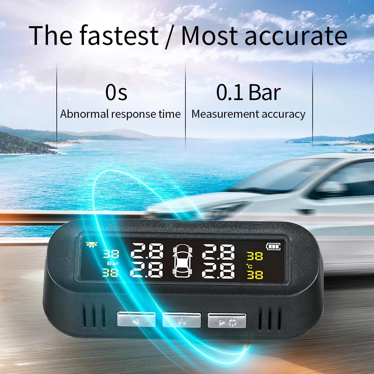 Eunavi Car solar TPMS tire pressure monitor Wireless Tire Pressure Monitoring alarm System With LCD color display Car TPMS images - 6