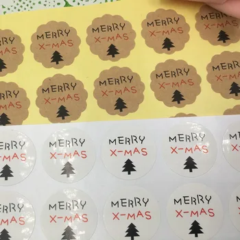 

1200pcs/lot 30mm Lace Round Shape Merry X-MAS Kraft Paper Label Sticker For Christmas Party Decoration