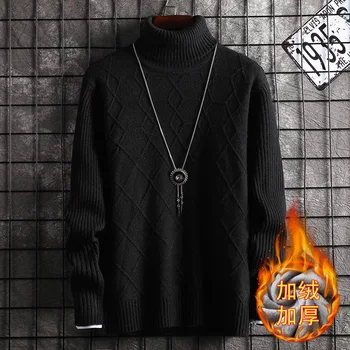 

High Collar Sleeve Mens Sweaters Long Sleeve Winter White Black Red Grey Turtleneck Pullovers Fleece Casual Mens Sweater