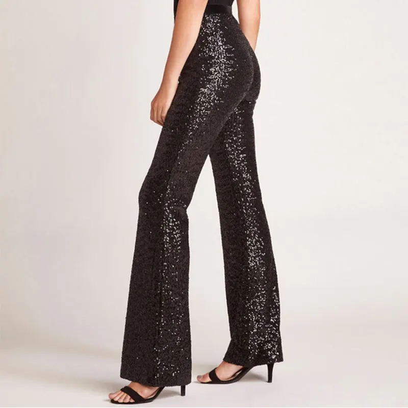 

New Women Pants High Waist Sequined Bell-bottoms Anti-light Sexy Slim Micro-la Reflective Pants Womens Clothing 2019 Gothic Pant