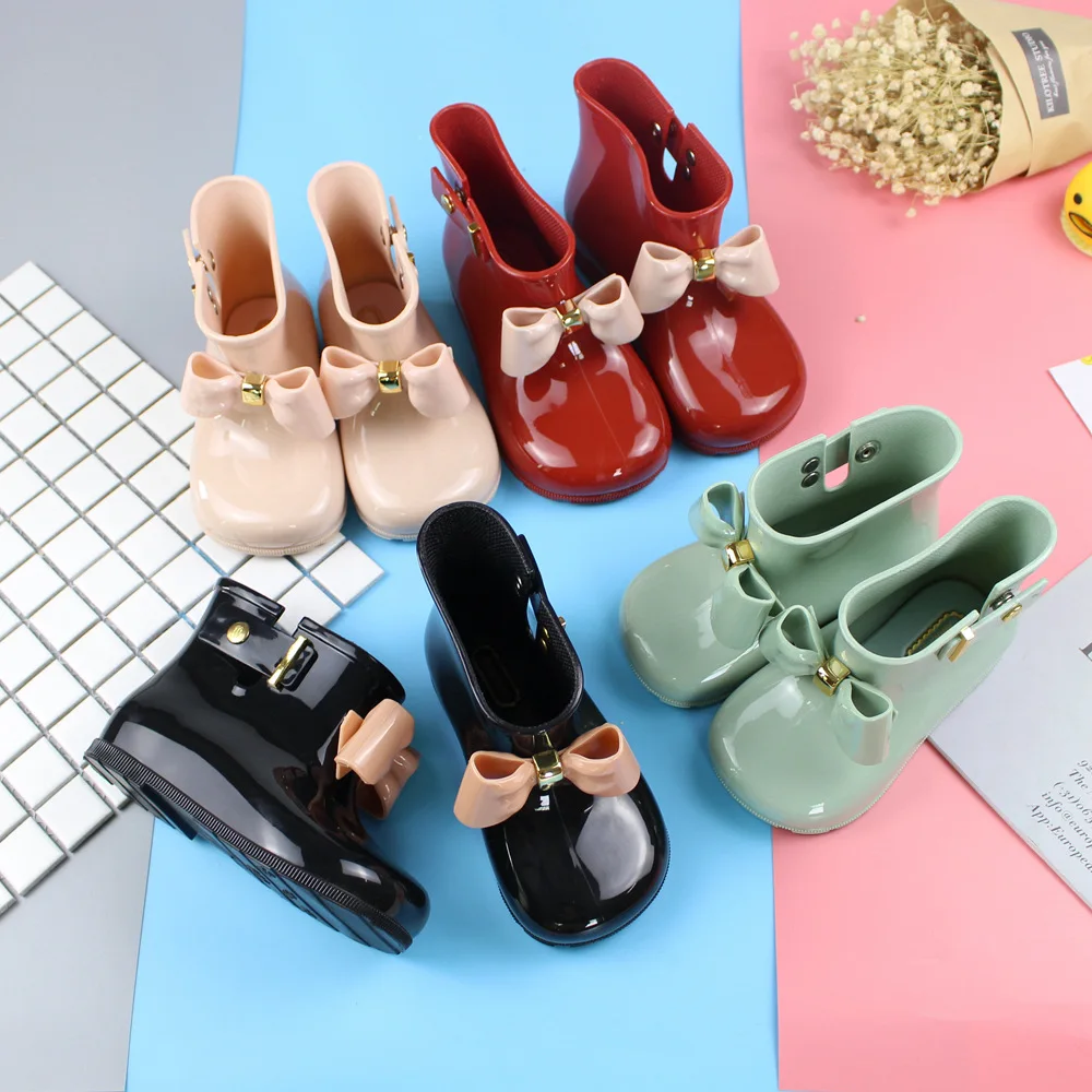 

Heli Shark Children Baby Rain Boots Bow Comfortable Soft Flat Anti-slip Rain Boots Gel Shoes Princess-Style Short Boots