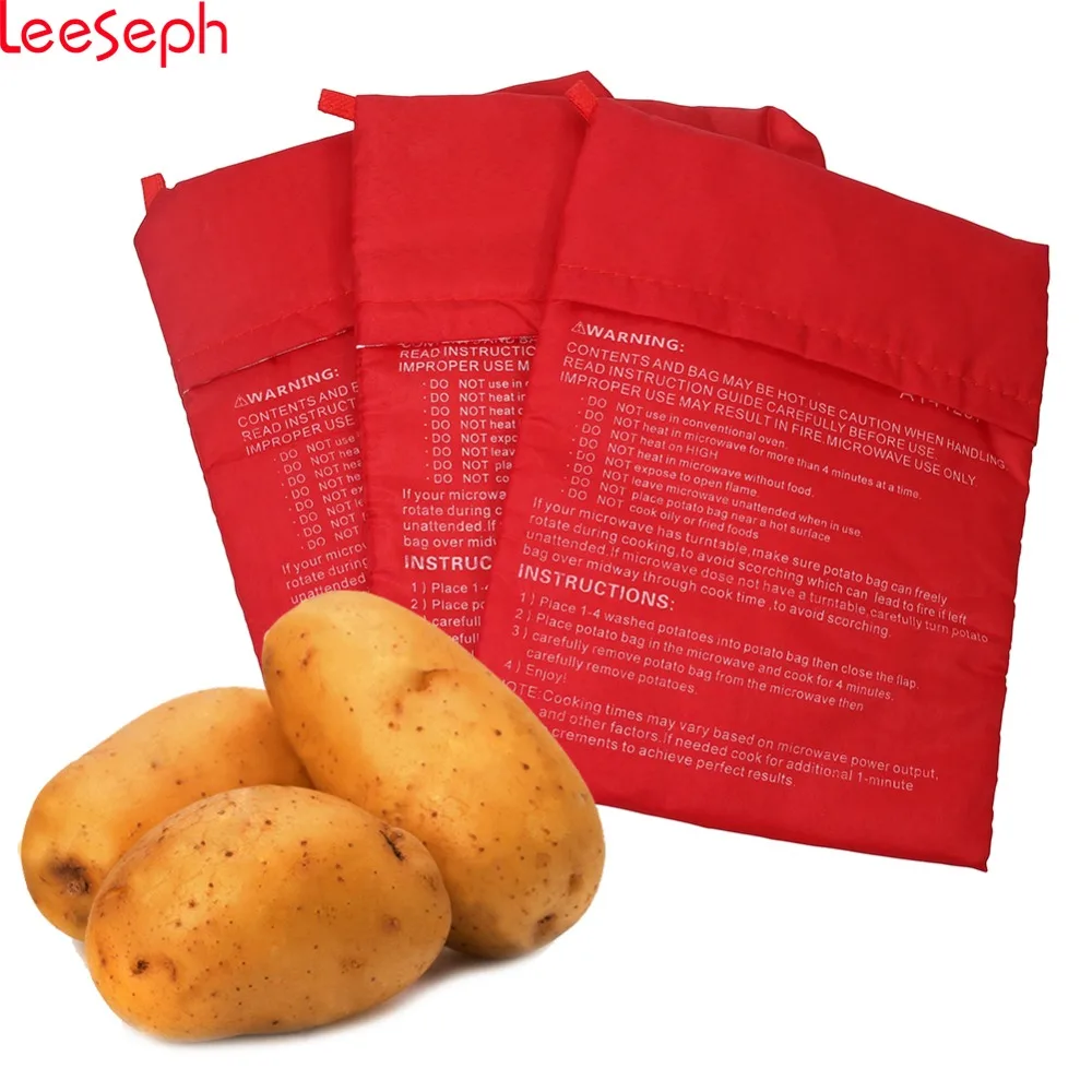 3 упаковки) микроволновый картофельный мешок, моющийся и многоразовый запеченный картофельный микроволновый мешок для выпечки, красный 10 дюймов