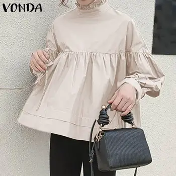 

Plus Size Blouses Women Autumn Solid Color Long Sleeve Tops Femme Basic Shirts VONDA Bohemian Blusas OL Office Loose Tops
