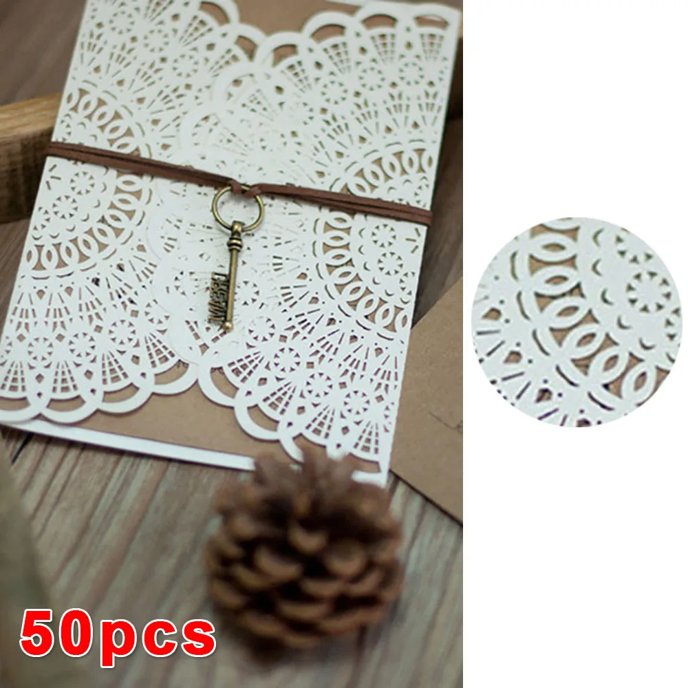  50pcs Exquisite Party Events Elegant Laser Cut Wedding Invitations & Greeting Cards with Key decora - 4000341854320