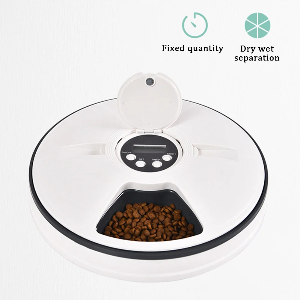 

Cats Digital Timer Programmed 6 Meal Trays Pet Automatic Feeder Round LCD Display Dry Wet Food Large Capacity Portion Control