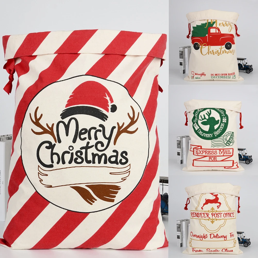 Large Canvas Santa Sack Father Christmas Gift Bags Present Bag Red Xmas Toy Tree Stocking Gift Holders