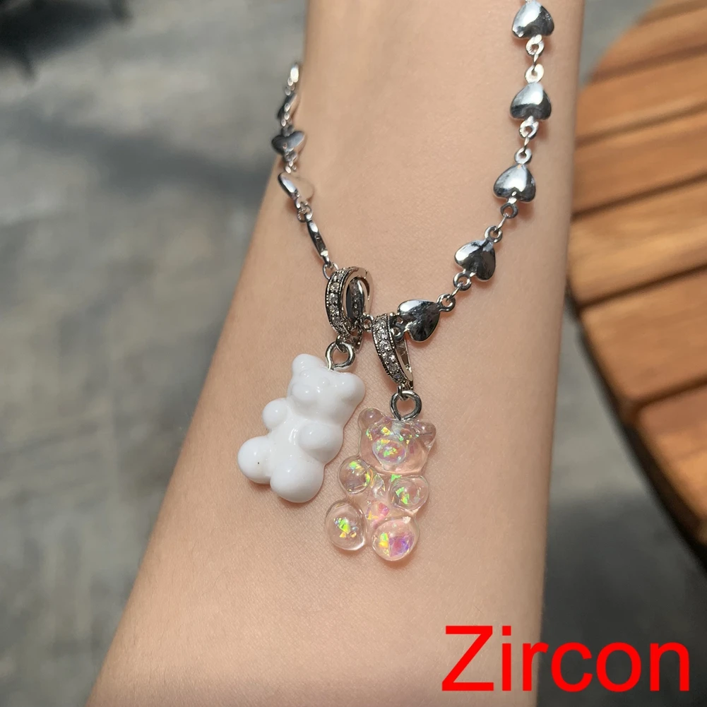 2021 Candy Color Gummy Bear Resin Pendant Necklace for Women Simple Golden Metal Chain Necklace Female Fashion Jewelry Gifts 