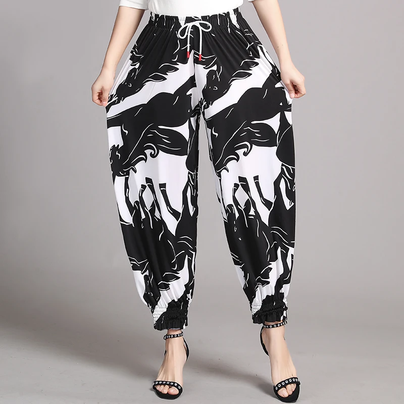 

Woman Casual Loose Harem Pants Cropped Pant Summer Spring Flower Patten Crop Bloomers Trousers Women Leisure Daily Comfort Pant