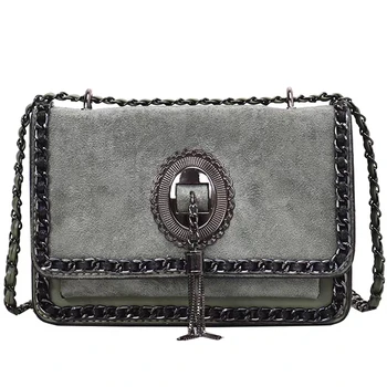 

Retro Brand Fashion handbag High Quality Chain Women PU Scrub Shoulder Bag personality design lady metal tassel Crossbody Bags