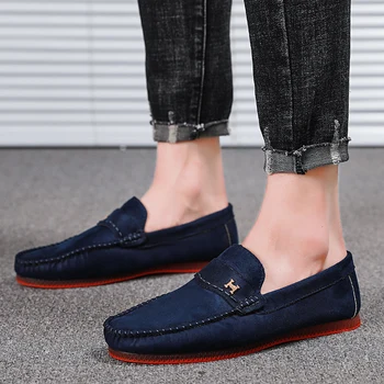 

Designer Shoes Men Zapatos De Hombre Split Leather Shoes Casual Male Shoes Adult Red Driving Moccasin Soft Non-slip Loafers