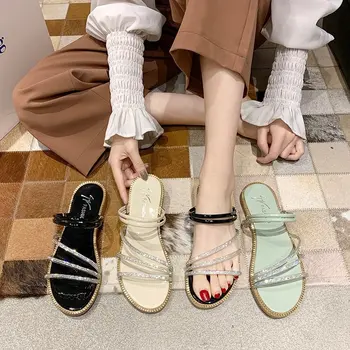 

Sandals Female Slippers Shoes 2020 Women's Sandals Summer Rhinestone liang chuan Multi-Purpose Shoes
