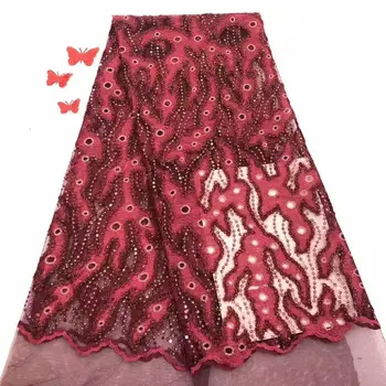 

Very soft wine velvet Latest African Cord Lace Fabrics High Quality Nigerian Lace Fabric For Wedding African Lace Fabric FD-1218
