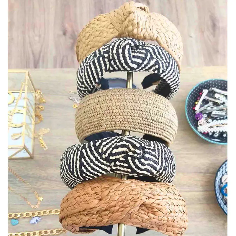 

JJFOUCS Korean Style Solid Knotted Handmade Straw Headband Turban for Women Girls Hoop Bezel Hairbands Hair Accessories Headwear