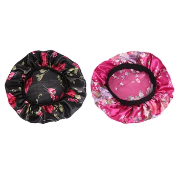 

2pcs Floral Nightcap Wide Side Satin Sleeping Cap Hair Loss Caps Chemotherapy Hats Beanie Cap with Soft Elastic Band for Women a
