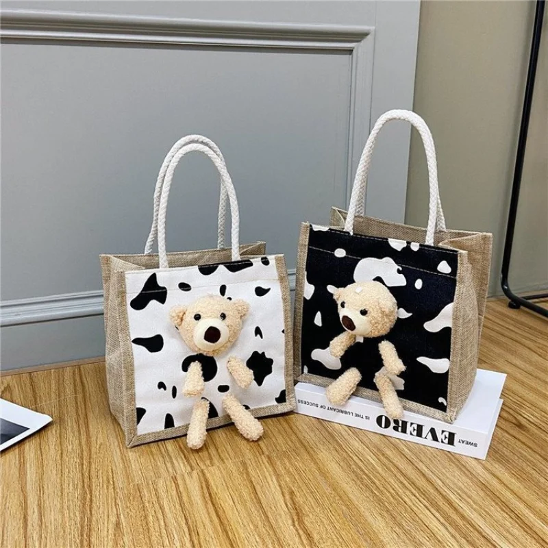 

New 3D Bear Cartoon Student Handbag Trend Canvas Bag Lunch Bag Lunch Box Bag Fashion Tote Bag Tie Dye Handbag