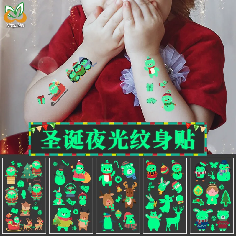 

Christmas Eve light tattoo paste waterproof sweat green snowflake children's cartoon face temporary toys glow stickers