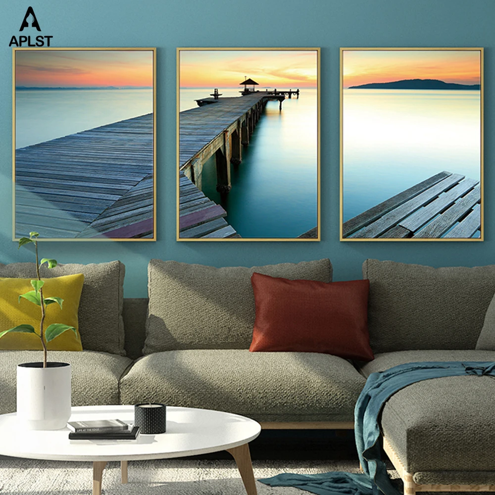 

Nordic Landscape Canvas Painting Sunset Sea Beach Art Prints and Poster Seascape Harbor Wall Picture for Home Living Room Decor