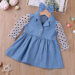 Robe à pois pour petite fille de 0 à 3 ans, vêtements pour nouveau né, à manches longues, avec coutures, collection printemps automne 2022 