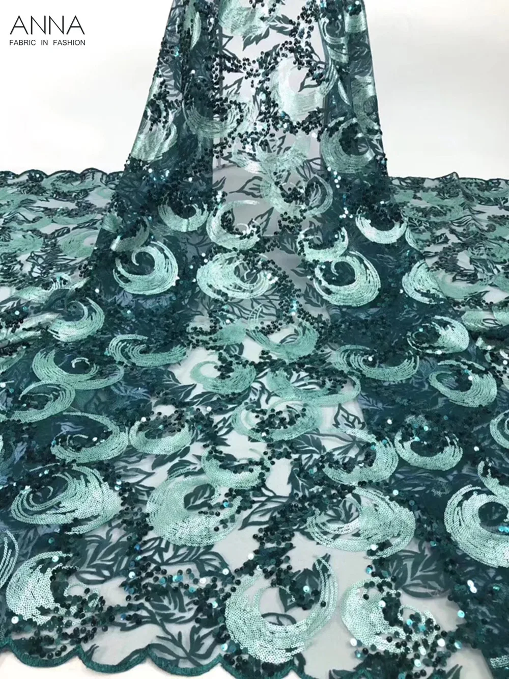 

Oil Green Double Sequins African Nigerian Tulle Lace Shiny Embroidered French Net Lace With High Quality 5 Yards/Piece For Party