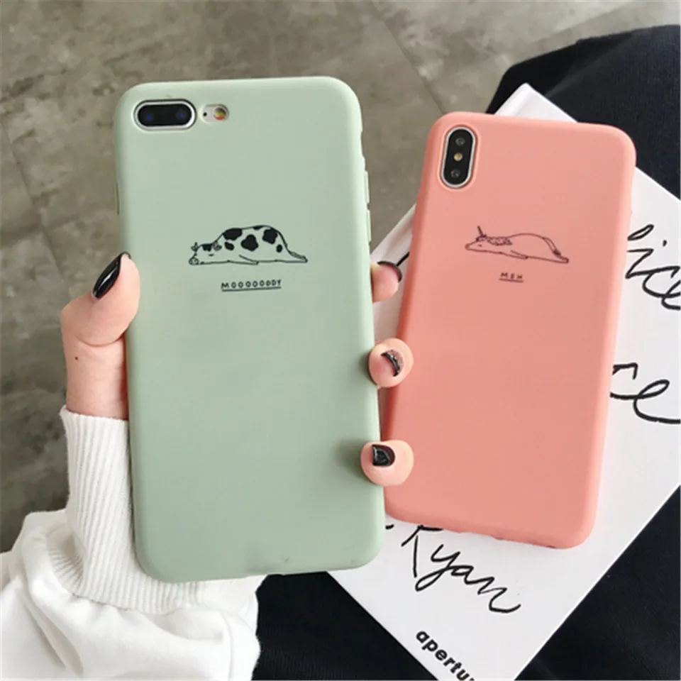 

Soft Silicone Fashion Phone Case for iPhone 8 7 6 6s Plus Cute Cartoon Case Antelope Cow Back Cover for iPhone XR X XS X Max