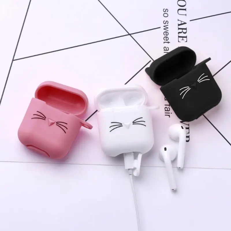 

Beard Cat Protective Cover Soft Silicone Case with Carabiner for Airpods Headset
